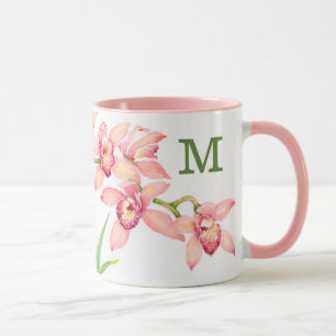 Taza Inicial   Flores rosa acuarelas