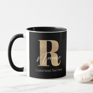 Taza Inicial R y nombre personalizados modernos con mon