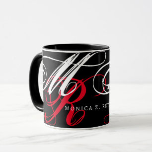 Taza Iniciales de manuscrito blanco/rojo personalizado 