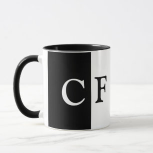 Taza Iniciales personalizados de mitades en blanco y ne