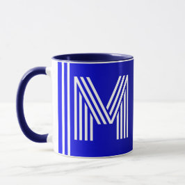 Taza Inicio y nombre modernos | Monograma negro azul ún