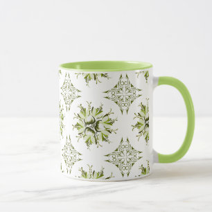 Taza Inky Floral Coffee Mug Tonos verdes y blancos