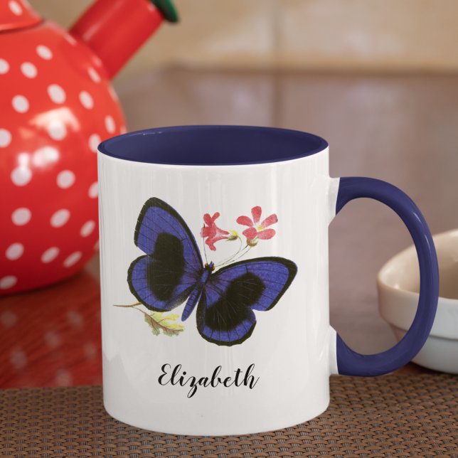 Taza Insectos de cosecha de mariposa azul (This vintage Victorian blue butterfly, lovingly remastered, suggests the beautiful Blue Morpho.
)