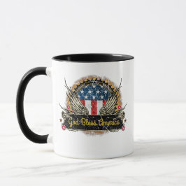 Taza Insignia de bandera de águila Dios bendiga a Améri
