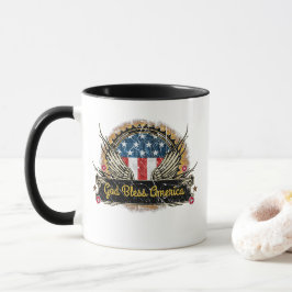 Taza Insignia de bandera de águila Dios bendiga a Améri