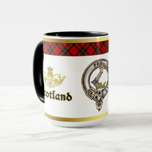 Taza Insígnia del Clan Wallace con Tartán y Borde Dorad