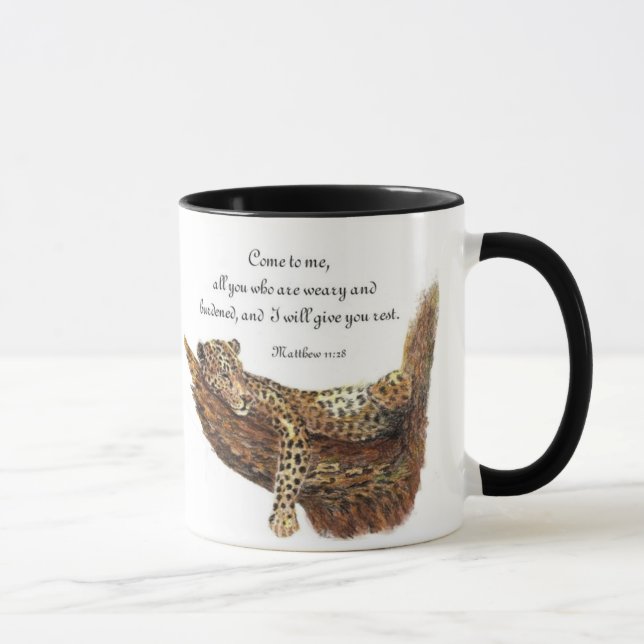 Taza Inspirador, Escritura, Mateo 11:28, Leopardo (Derecha)