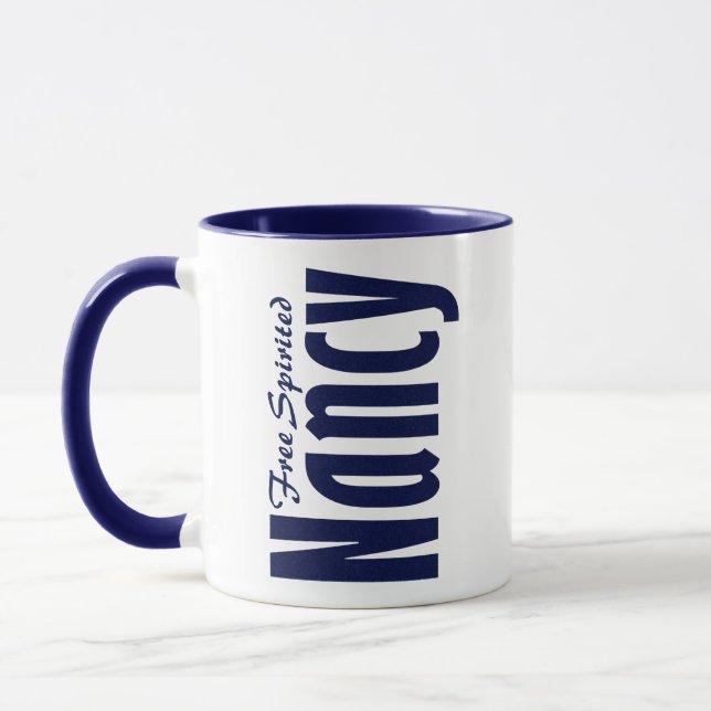 Taza Inspirador nombre "Nancy" personalizado en azul ma (Izquierda)
