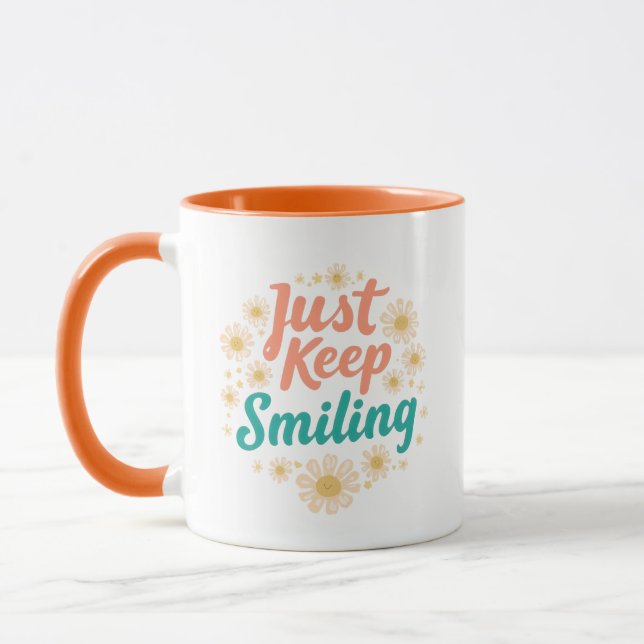 Taza Inspirational "Just Keep Smiling" Floral (Izquierda)