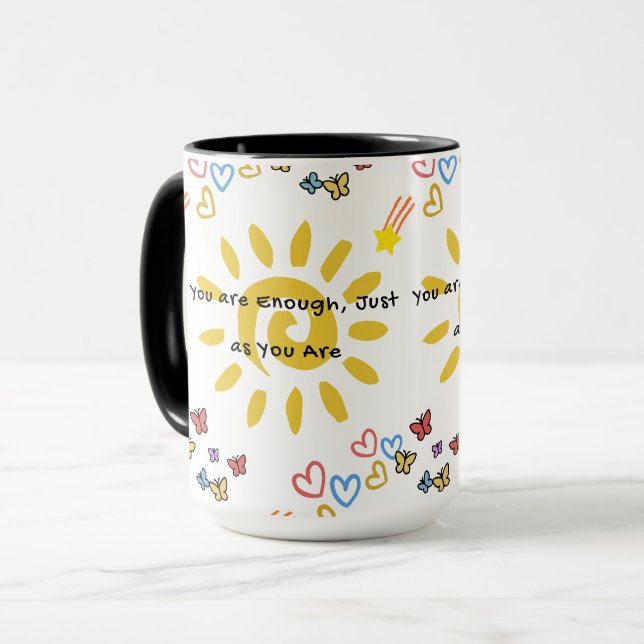 Taza Inspirational Sun & Butterflies Doodle Pattern Com (Anverso izquierdo)