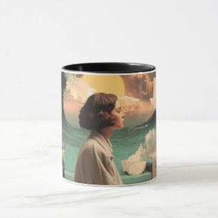 Taza Interior Surrealista con Mujer y Gato