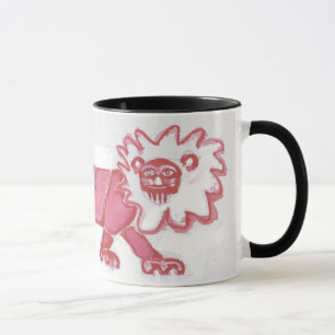 Taza intrépido negro rojo lindo del león contemporán