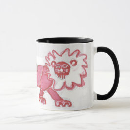 Taza intrépido negro rojo lindo del león contemporáneo