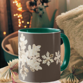 Taza Invernadero rústico Copo de nevada marrón blanco