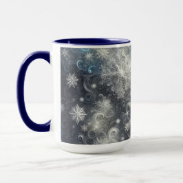 Taza Invierno de copos de nieve plateados y azules