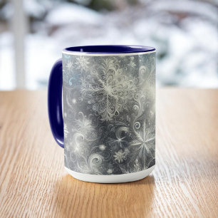 Taza Invierno de copos de nieve plateados y azules