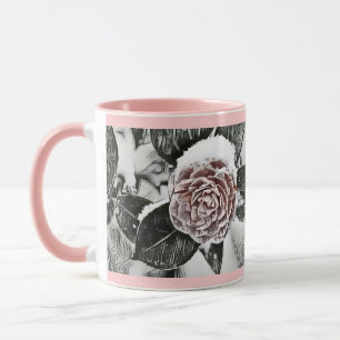 Taza Invierno, Navidades, dibujo de Rosas nevado y cong