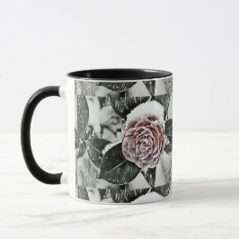 Taza Invierno, Navidades, dibujo de Rosas nevado y cong