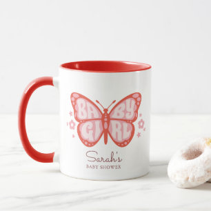 Taza Invitación en Baby Shower a la mariposa rosa bebé