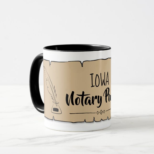 Taza Iowa Notary Public Scroll Feather Quill (Anverso izquierdo)