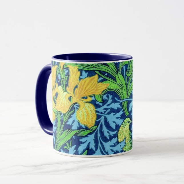 Taza Iris de William Morris, amarillo y azul de cobalto (Anverso izquierdo)
