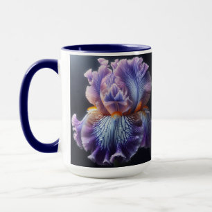 Taza Iris floral morado y azul con barba