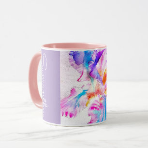 Taza Iris pintado a mano Flores Floral Acuarela
