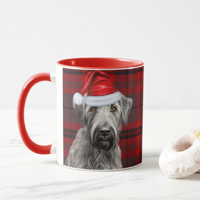 Taza Irish Wolfhound Dog Red Plaid Christmas (Con donut)