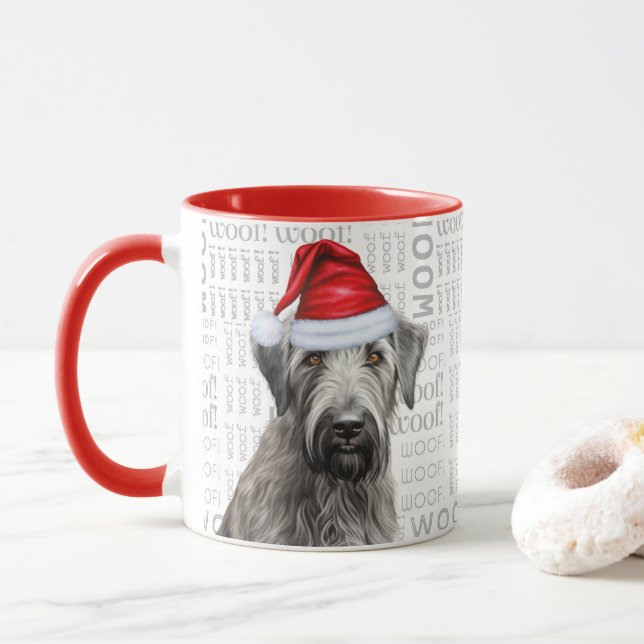 Taza Irish Wolfhound Santa Dog Woof Background (Con donut)