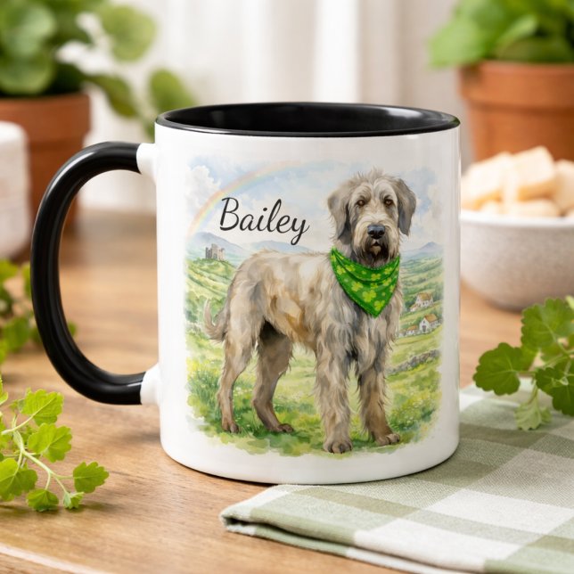 Taza Irish Wolfhound Shamrock Bandana Custom Dog Name (Subido por el creador)