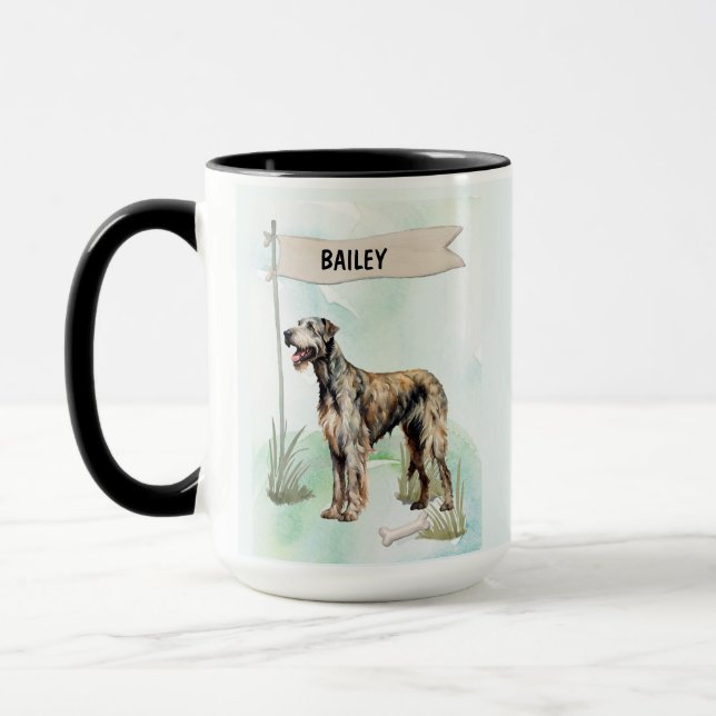 Taza Irish Wolfhound Watercolor Personalized Dog (Izquierda)