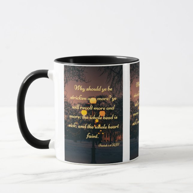 Taza Isaiah 1:5 KJV Biblia Scripture Pic 2-Tone Mug (Izquierda)