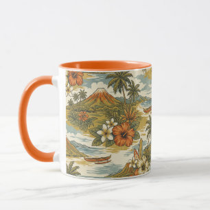 Taza Isla de Hibisco Hawaiano Escénico - Naranja Quemad