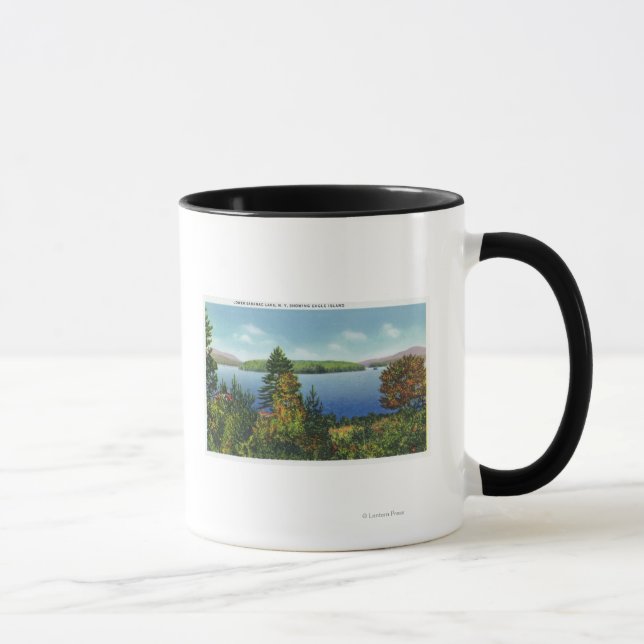 Taza Isla Eagle y la vista del lago de la Baja Saranac (Derecha)