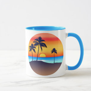 Taza Isla Tropical al atardecer con palmeras
