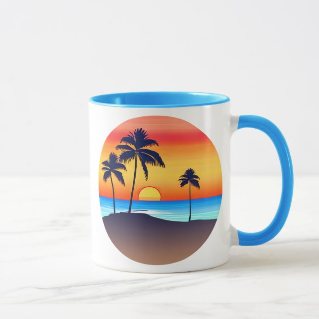 Taza Isla Tropical al atardecer con palmeras (Derecha)