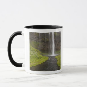 Taza Islandia. Gente en el sendero detrás de Seljalands