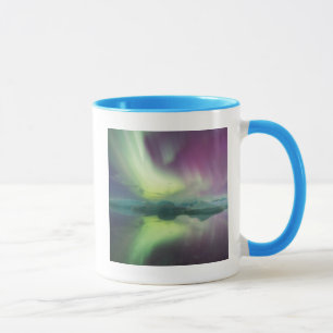 Taza Islandia, Jokulsarlon. Luces de Aurora se reflejan