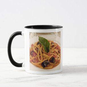 Taza Italia, Positano. Platos de pasta y berenjena.