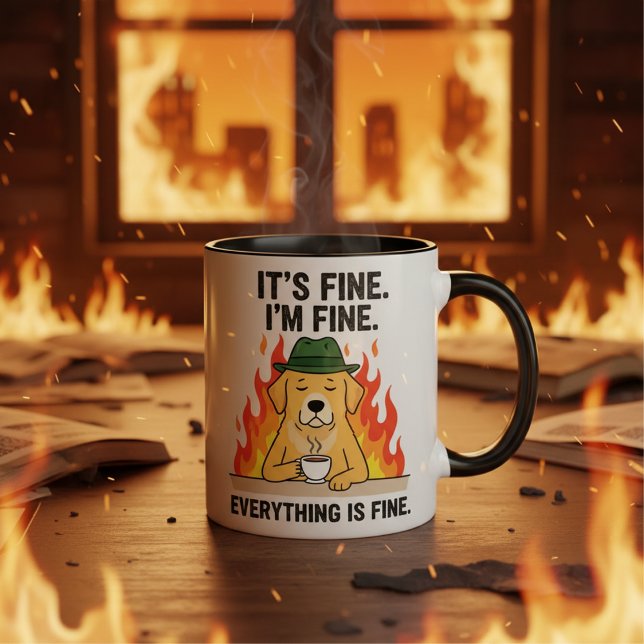 Taza Its Fine Im Fine Everything, Meme Dog Coffee (Subido por el creador)