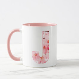 Taza J inicial floral | Nombre y rasgos personaliz
