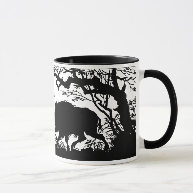 Taza Jabalí que arraiga en un bosque - silueta alemana (Derecha)