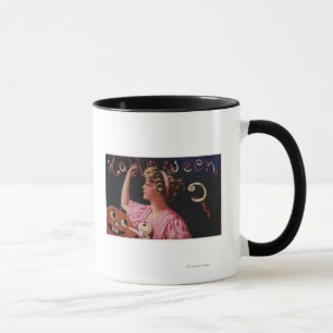 Taza Jack-O-Linterna por la mujer que pela Apple