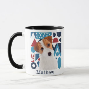Taza Jack Russell Terrier Dog Blue and Red Geometric