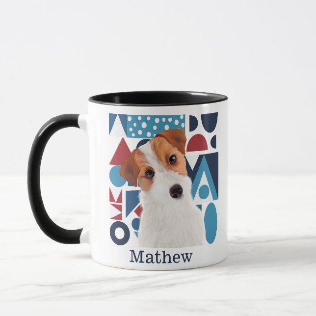 Taza Jack Russell Terrier Dog Blue and Red Geometric (Izquierda)