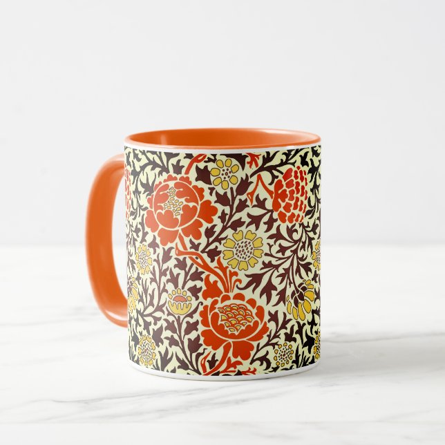 Taza Jacobean Floral, Naranja, Brown y Mustard Gold (Anverso izquierdo)