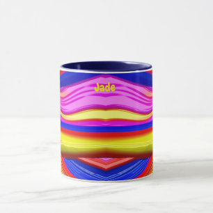 Taza JADE ~ Zany 3D Fractal ~ rosa, amarillo y azul