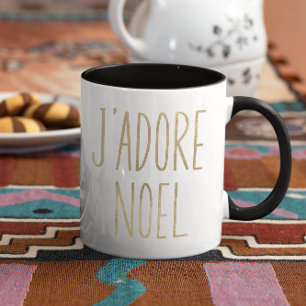 Taza J'adore Noel Gold Y Navidades Minimalistas negros