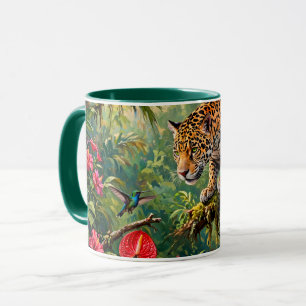 Taza Jaguar Selva Colibríes Mariposas Flores