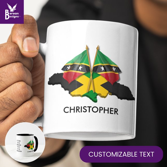Taza JAMAICA ST KITTS Personalizado (Stylish Jamaica St Kitts flag mug with CUSTOMIZABLE TEXT to celebrate your dual heritage.)